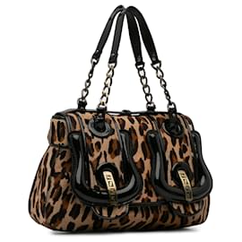 Fendi-Fendi Brown Leopard Print Pony Hair B Bag-Brown