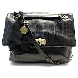 Lanvin-BOLSO DE MANO LANVIN HAPPY MEDIANO BOLSO BANDOLERA DE CHAROL NEGRO-Negro