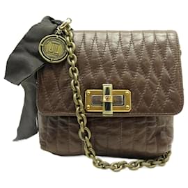 Lanvin-LANVIN HAPPY MINI HANDBAG IN BROWN QUILTED LEATHER CROSSBODY HAND BAG-Brown