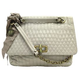 BOLSA PEQUENA LANVIN HAPPY BOLSA DE MÃO CROSSBODY DE COURO ACOLCHOADO BEGE Bege