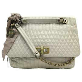 Lanvin-SAC A MAIN LANVIN HAPPY SMALL CUIR MATELASSE BEIGE BANDOULIERE HAND BAG-Beige