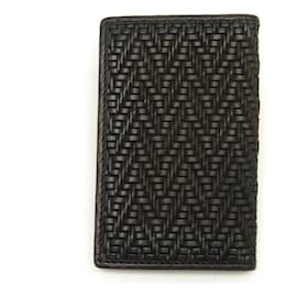 Berluti-BERLUTI CARD HOLDER IN BROWN BRAID CHEVRONS LEATHER LEATHER CARDS HOLDER-Brown
