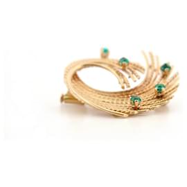 Autre Marque-NEW VINTAGE GOLD TWISTED SWIRL PIN BROOCH 18K 7G EMERALDS 0.4CT BROOCH-Golden