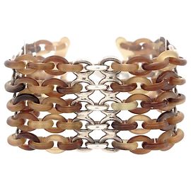 Hermès PULSEIRA HERMES LINK CUFF 17.5 cm prata 925 E CORREIA DE CHIFRE DE BÚFALO Outro