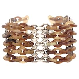 Hermès HERMES GLIEDER-MANSCHETTE-ARMBAND 17.5 cm Silber 925 UND BÜFFELHORN-ARMBAND Andere