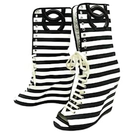 Chanel-CHANEL G SHOES27076 Lace-up boots 37 CC LOGO STRIPES OFFSET-Other