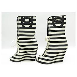 Chanel-CHANEL G SHOES27076 Lace-up boots 37 CC LOGO STRIPES OFFSET-Other