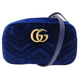 Gucci-NEUF SAC A MAIN GUCCI GG MARMONT SMALL 447632 VELOURS BLEU BANDOULIERE BAG-Bleu