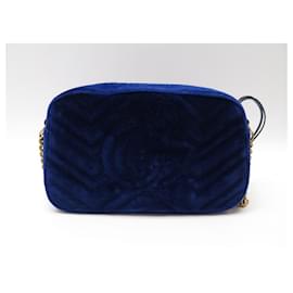 Gucci-NEW GUCCI GG MARMONT SMALL HANDBAG 447632 BLUE VELVET CROSSBODY BAG-Blue