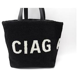 Balenciaga-Balenciaga cabas handbag 529127 IN SHEARLING LOGO SHEARLING TOTE BAG-Black