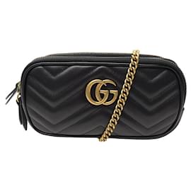 Gucci-NEW GUCCI GG MARMONT CHAIN PM HANDBAG 546581 BLACK LEATHER SHOULDER BAG-Black