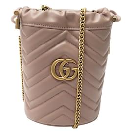 Gucci-NEW GUCCI MINI BUCKET GG MARMONT HANDBAG 575163 LEATHER BANDOULIER HAND BAG-Beige