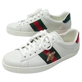 Gucci-NEUF CHAUSSURES GUCCI BASKETS ACE BRODEES 429446 9 43 CUIR + BOITE SNEAKERS-Blanc