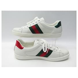 Gucci-NEUF CHAUSSURES GUCCI BASKETS ACE BRODEES 429446 9 43 CUIR + BOITE SNEAKERS-Blanc