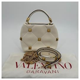 Valentino Garavani-Valentino Garavani women's shoulder bag "Roman Stud Tophandle" small white / very good-White