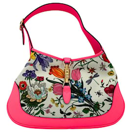 Gucci-Gucci Jackie Flora Medium Hobo Bag Neon Pink / very good-Pink