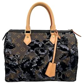 Louis Vuitton-Louis Vuitton Fleur de Jais Speedy 30 Sequins and Velvet limited Edition-Brown