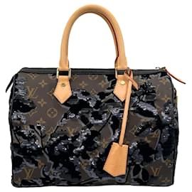 Louis Vuitton-Louis Vuitton Fleur de Jais Speedy 30 Edição Limitada com Lantejoulas e Veludo-Marrom