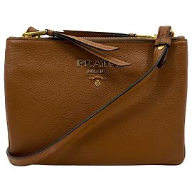 Bolsa transversal de couro marrom Prada Vitello Phenix Cannella Marrom