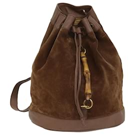 Gucci-GUCCI Bamboo Backpack Suede Brown Auth 70616-Brown