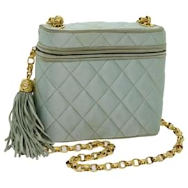 Chanel-CHANEL Bolso de hombro con cadena Matelasse Satén Azul claro CC Auth 70064UNA-Azul claro