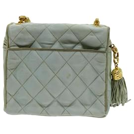 Chanel-CHANEL Matelasse Chain Shoulder Bag Satin Light Blue CC Auth 70064A-Light blue