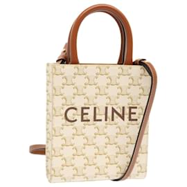 Céline-CELINE Triomphe Canvas Minibar Tical Hippo Handtasche PVC 2Weg Weiß Auth 70259EIN-Weiß