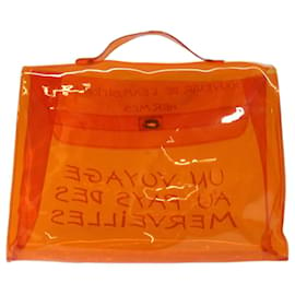 Hermès-HERMES Vinyl Kelly Hand Bag Vinyl Orange Auth 70649-Orange