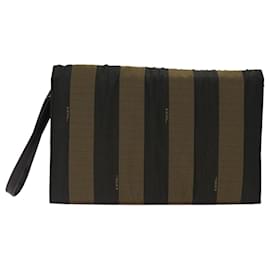 Fendi-FENDI Pecan Canvas Clutch Bag Black Auth 70820-Black