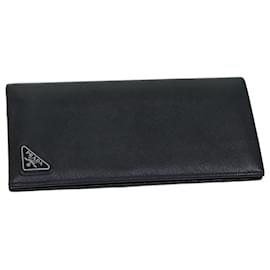 Prada-PRADA Long Wallet Safiano leather Black Auth 70785-Black