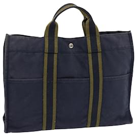 Hermès-HERMES Fourre Tout MM Hand Bag Canvas Navy Khaki Auth ti1603-Khaki,Navy blue