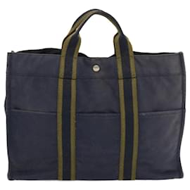 Hermès-HERMES Fourre Tout MM Hand Bag Canvas Navy Khaki Auth ti1603-Khaki,Navy blue