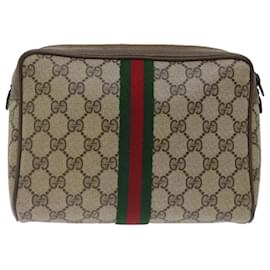 Gucci-GUCCI GG Supreme Web Sherry Line Clutch Bag Beige Green 89 01 012 auth 70290-Beige,Green