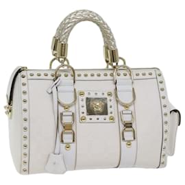 Versace-VERSACE Boston Bag Leather White Auth 70452A-White