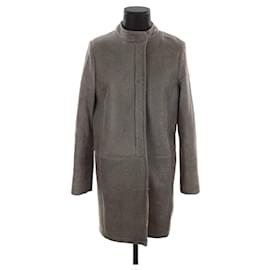 Maje-leather trim coat-Khaki