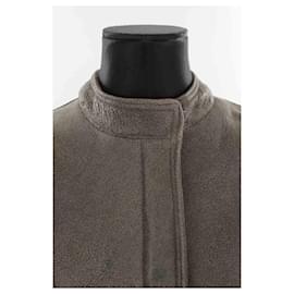 Maje-leather trim coat-Khaki