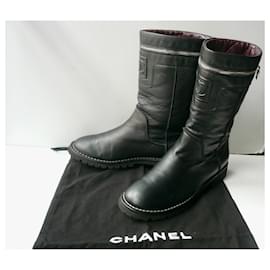 Chanel-CHANEL Cambon Bottes motardes noires T41 IT EXCELLENT ETAT Chanel-Noir