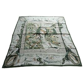 quadrado hermès 1959 "as alegrias da montanha" com caixa e sobrecaixa Verde