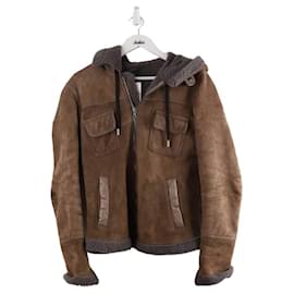Dolce & Gabbana-leather trim coat-Brown