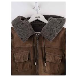 Dolce & Gabbana-leather trim coat-Brown