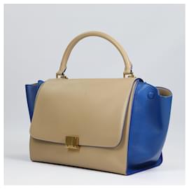 Céline-CELINE Medium Bi-Color Trapeze Handbag bag in Beige and Blue Smooth Calfskin-Beige