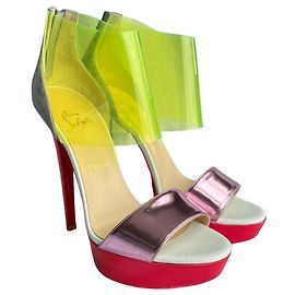 Christian Louboutin Dufoura Platform Sandals Multicolor Leather Pink Red Green Grey Metallic