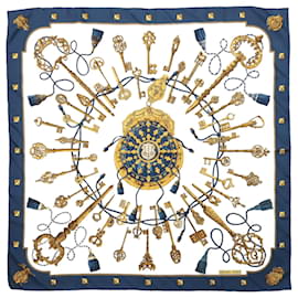 Hermès-HERMÈS pañuelo de seda 'LES CLÉS', Diseñado por Cathy Latham-Azul
