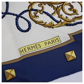 Hermès-Foulard in seta HERMÈS 'LES CLÉS', Progettato da Cathy Latham-Blu