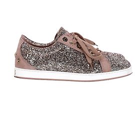 Jimmy Choo Baskets basses Cash Glitter en daim marron Marron