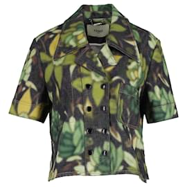 Fendi-Fendi Floral Buttoned Short Sleeve Jacket in Green Cotton-Green