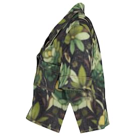 Fendi-Fendi Floral Buttoned Short Sleeve Jacket in Green Cotton-Green