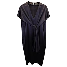 Totême-Vestido midi Totême de viscosa negra con detalle anudado-Negro