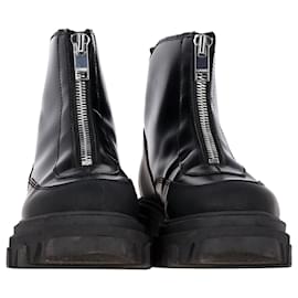 Ganni-Ganni Polido Zipper Ankle Boots in Black Leather-Black