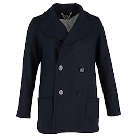 Apc-A.P.C. lined-Breasted Coat in Navy Blue Wool-Blue